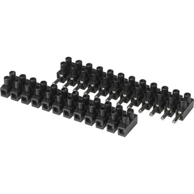 Sort klemrække han+hun med 12 poler og 2,5 mm² ledertværsnit, fremstillet af polyamid, der kan fastgøres med skruer.