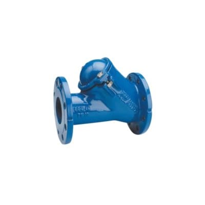 Grundfos DN65 PN10 kuglekontraventil i blå støbejern med 2.1/2 " DIN tilslutning, vist isoleret på hvid baggrund.