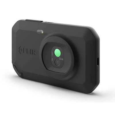 Kompakt termisk kamera Flir C3-X i sort med synligt Flir logo og linse med teksten C3-X og MSX f=2mm.