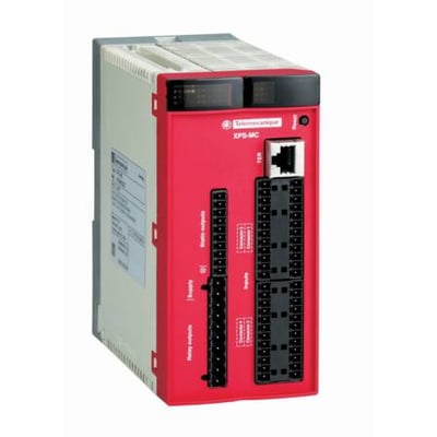 Schneider Electric XPSMC32Z sikkerhedskontroller med 32 digitale indgange og 8 udgange, Modbus-kompatibel.