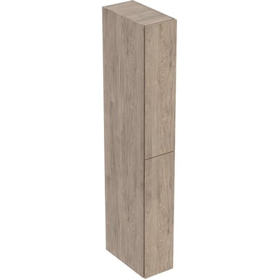 Geberit højskab 24x180x48cm i valnød melamin træstruktur med to skuffer og integreret greb.