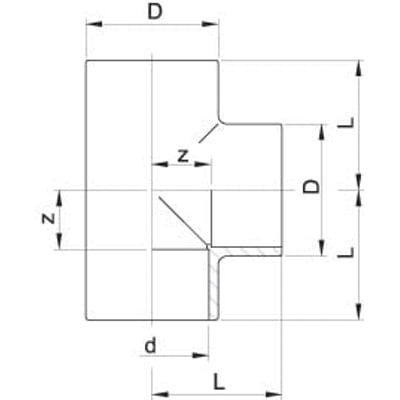 Teknisk tegning af Georg Fischer 75 mm ABS T-stykke med 90 graders vinkel, viser dimensioner og monteringsdetaljer.
