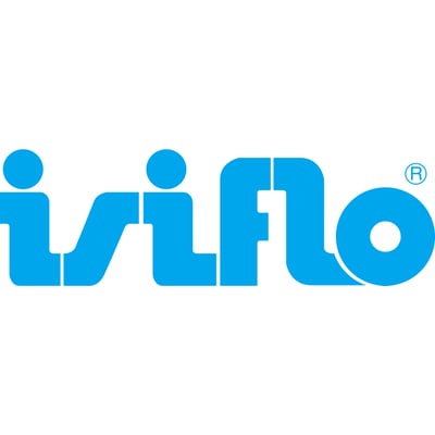 Isiflo logo i blå farve på hvid baggrund med registreret varemærke ikon.