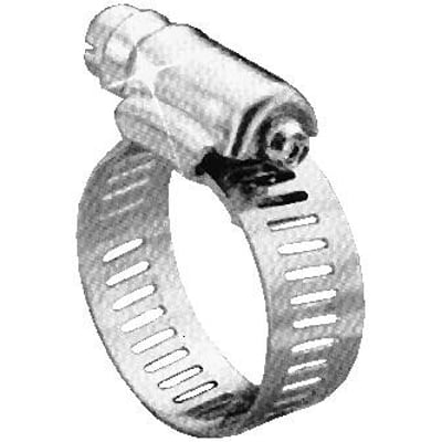 Triscan rustfri spændebånd HAS128, viser det fulde bånd med justeringsmekanisme og perforeret stål. Rustfrit metal og 12,7 mm båndbredde.