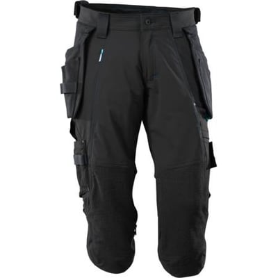 Mascot Knickers 17049-311 i sort, med lav talje, ergonomiske ben og mange CORDURA® lommer. Vandafvisende 4-vejs strækstof.