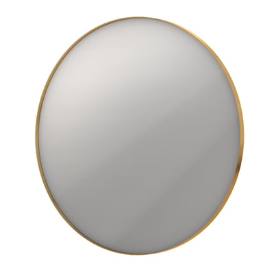 Sanibell INK SP17 spejl med Ø80 cm, mat guld aluramme og rund form, vist på hvid baggrund.