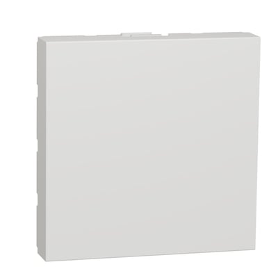 Schneider Electric New Unica blænddæksel NU986618 i hvid med 1 modul og blank finish, fremstillet af UV-stabiliseret ABS-termoplast.