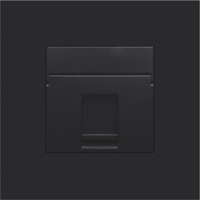 Niko afdækning til 1x RJ45 dataudtag i sort, med praktisk låge og tekstfelt til identifikation.