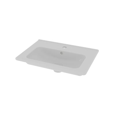 Hvid Svedbergs Hav håndvask på 520 x 145 x 363 mm set skråt ovenfra med kumme og hanehul.