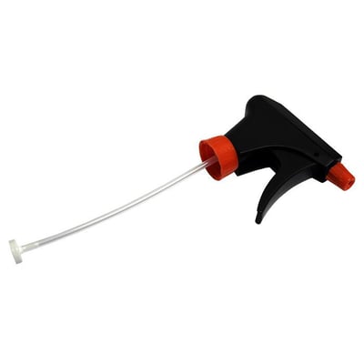 Sort Cougartron forstøver med orange gevind og orange dyse, med et langt, gennemsigtigt sugerør på hvid baggrund.