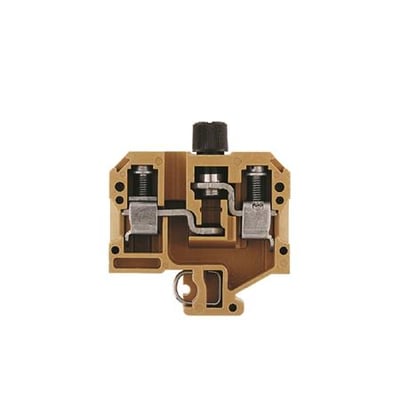 Weidmüller beige sikringsklemme SAKS 1/G20 med skrueterminal til 10 mm² ledere og TS 32 DIN-skinne.