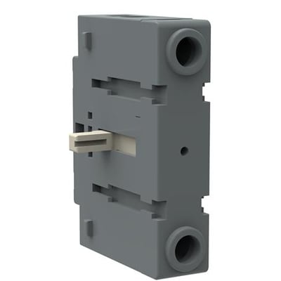 ABB fjerde pol til OT16-40F3 afbryder, monteres på højre side og er 13mm bred. Viser en grå plastkomponent med et lille håndtag.