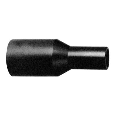 Georg Fischer PE reduktion 90 x 50 mm i sort polyethylen, PN16 PE100-SDR11, vist isoleret på hvid baggrund.