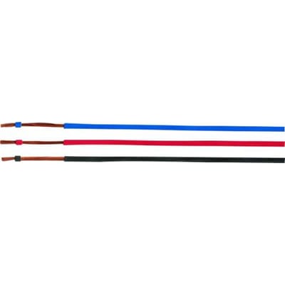 Sanha H07Z-K 1x6 monteringsledning i orange, 100 meter, 450/750V, med blå, rød og sort isolering på hvid baggrund.