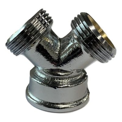 K. Neerskov fordelerstykke 3/4" i krom med Y-form og to gevindstudse set skråt forfra.