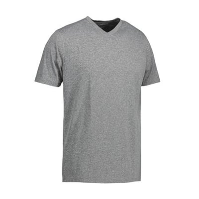 ID Identity T-shirt Yes i grå melange til børn, str. 8/10, med komfortabel V-hals.