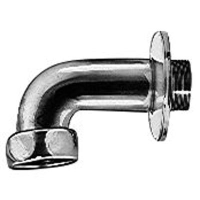 Detaljeret sidebillede af Grohe afgangsbøjning DN 32 i krom, fremhæver tilslutningsgevind og roset.