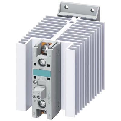 Siemens SIRIUS 3RF2 solid-state kontaktor 50A, 48-460V med integreret køleplade og ringkabeltilslutning.