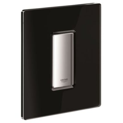 Grohe Skate Cosmopolitan betjeningsplade med blank sort glasoverflade og forkromet trykknap.