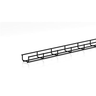 Sort BK8® gitterbakke med dimensionerne 35/100 mm og Ø4,0 mm tråddiameter på en hvid baggrund.