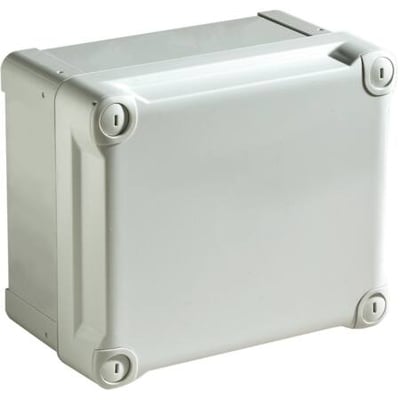 Schneider Electric Thalassa TBP industri kasse 175x150x100mm i grå polycarbonat med runde hjørner og låg med synlige nøglehuller.