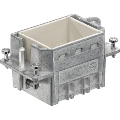 Weidmüller HDC industristik ramme i størrelse 4 med plads til 3 moduler, fremstillet af metal med isoleret indsats.