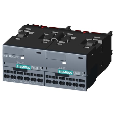 Siemens funktionsmodul til IO-Link med reverseringsstart, model 3RA2711-2BA00, set skråt forfra med synlige klemmer.