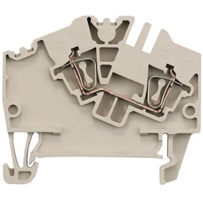 Detaljeret visning af Weidmüller ZDU 2.5-2 gennemgangsklemme, der fremhæver den interne fjedermekanisme for 2,5mm² ledere.