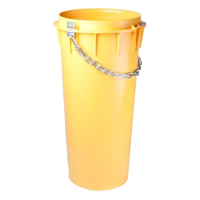 Gult nedstyrtningsrør til byggeaffald med en nyttelængde på 100 cm og galvaniserede kæder.