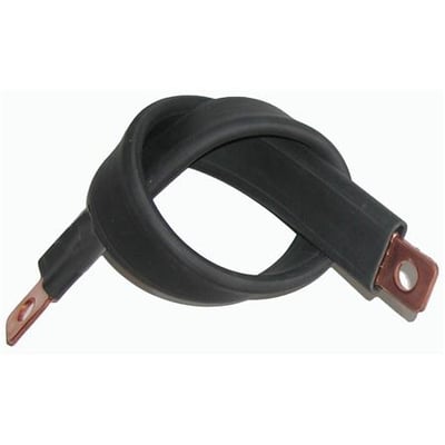 Cubic Cu-flex skinne FB240672 i sort gummi med tilslutningsøjer i kobber, bundet i en cirkel.