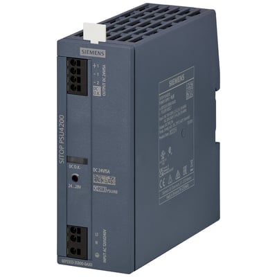 Siemens Sitop PSU4200 strømforsyning med 24V DC/5A udgang og indikator for DC OK.
