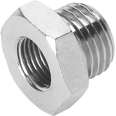 Festo Reducernippel NPFC-R-G12-G38-MF fremstillet af forniklet messing med indvendigt og udvendigt gevind.