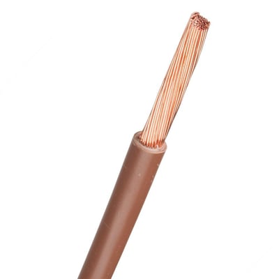 Nexans PVT90 H07V2-K ledning på 1x10mm² i brun farve med blottet kobberleder.