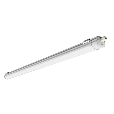 Hvidt V-TAC LED-armatur på 150 cm med mælkehvid skærm, kabelindføring og 3-i-1-kulør.