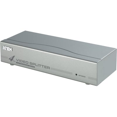 ATEN VS94A VGA-splitter i sølv set skråt forfra med fire udgange til fordeling af VGA-signalet.