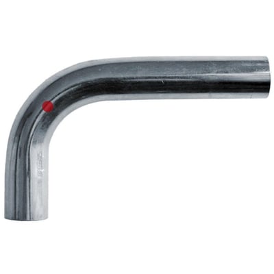 Unico forzinket pasbøjning til 15mm rør med 90 graders vinkel og nippelender, monteret på hvid baggrund.