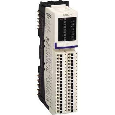 Schneider Electric Modicon STB KIT fjeder, 16 digitale udgange med 24VDC 0,5A mærkning. Modulet er hvidt med blå detaljer.