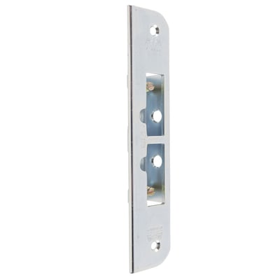 Assa Abloy sikkerhedsslutblik 353.356 set forfra med to aflange åbninger og runde skruehuller.
