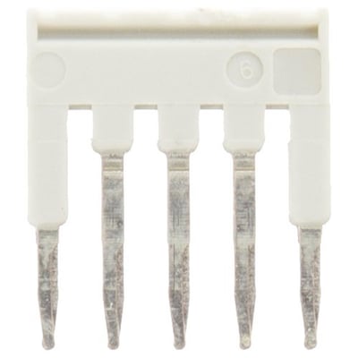 Siemens 4-pole tilslutningsbro med 3,5mm kam i hvid plast og metalstifter, vist i et isoleret studie.