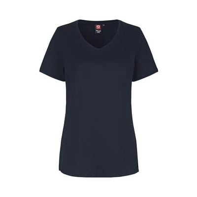 ID Identity Pro wear care t-shirt til damer med v-hals i mørkeblå, fremstillet af bomuld og genanvendt polyester.
