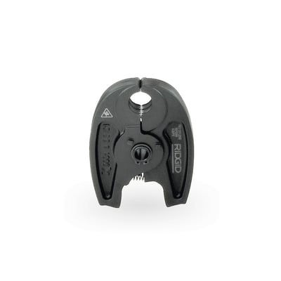 Sort Ridgid pressbakke med V16-profil til RP115 og 15 kN pressmaskiner, vist forfra med åbningen øverst.