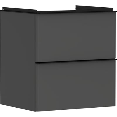 Hansgrohe Xelu Q væghængt vaskeskab i mat diamantgrå, med to skuffer og en slank aluminiumsgreb.