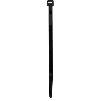 Sort kabelbinder fra Cabicon Maxilet med låsehoved og lang, smal rem, 7,8 mm bred og 300 mm lang.