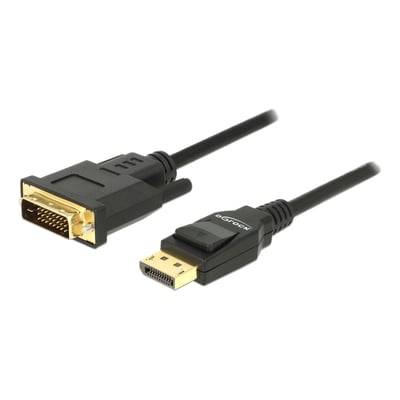 Sort Delock-videokabel på 3 meter med DisplayPort 1.2-hanstik og DVI-D Dual Link 24+1-hanstik.