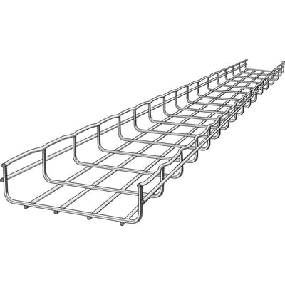 Legrand gitterbakke CF54/400-X, 54x400x3000mm, i varmgalvaniseret stål, vist i et perspektiv der fremhæver længde og bredde.