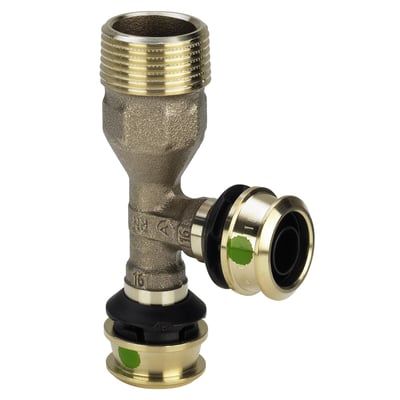 Viega Raxofix T-stykke med SC-Contur, 3/4" gevind og 16 mm kunststof rør tilslutninger i messing.
