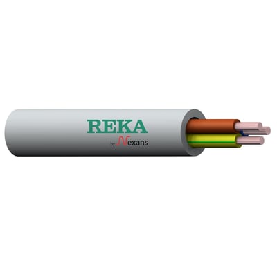 Gråt installationskabel EXQ 90 Lite Dca 3G2,5 fra Reka Cables, vist med synlige indre ledere.