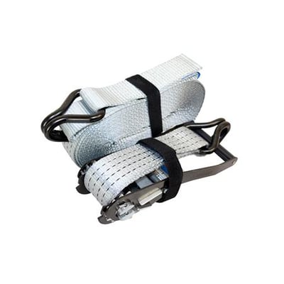 DVA båndsurring med 4000 kg kapacitet, 50 mm bred og 10 meter lang, med dobbelt J-krog og spændemekanisme.