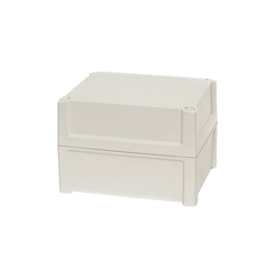 Fibox TEMPO kasse i lysegrå ABS plast, mål 201 x 163 x 138 mm, med dæksel.