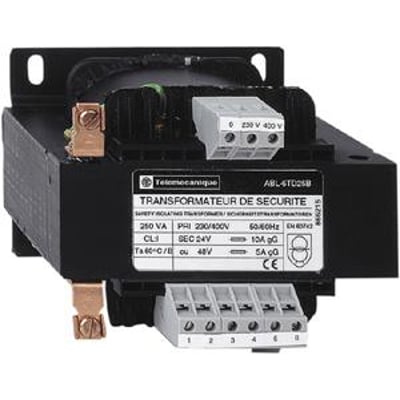 Schneider Electric Phaseo ABL6 transformer, 1 kVA/1000 VA, med 400/230 V AC indgang og 24 V AC udgang, monteret med skrueterminaler.